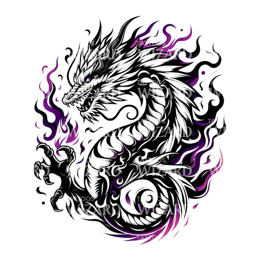 Dragon In The Peony Fire Tattoo Design