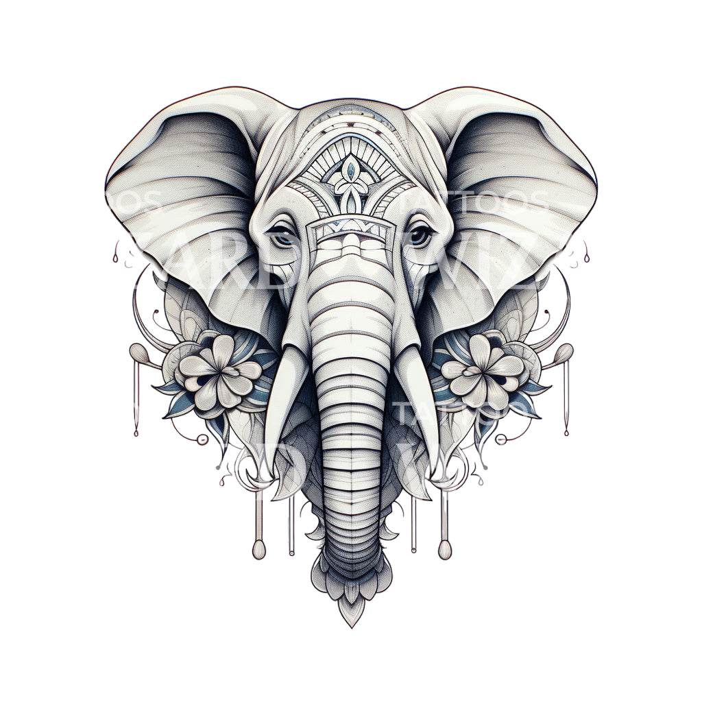 Indian Elephant Ornamental Tattoo Design