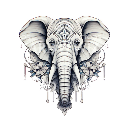 Indian Elephant Ornamental Tattoo Design