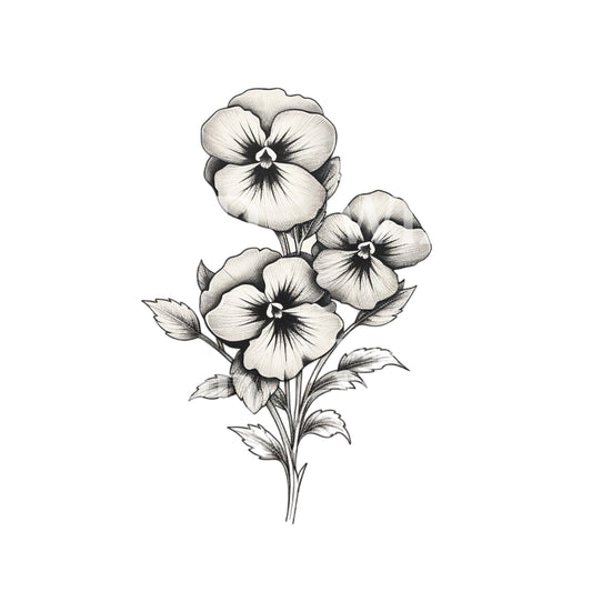 Black and Grey Pansy Flower Tattoo Design