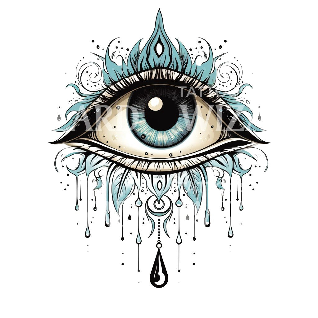 Neo Traditional Eye and Tears Tattoo Design
