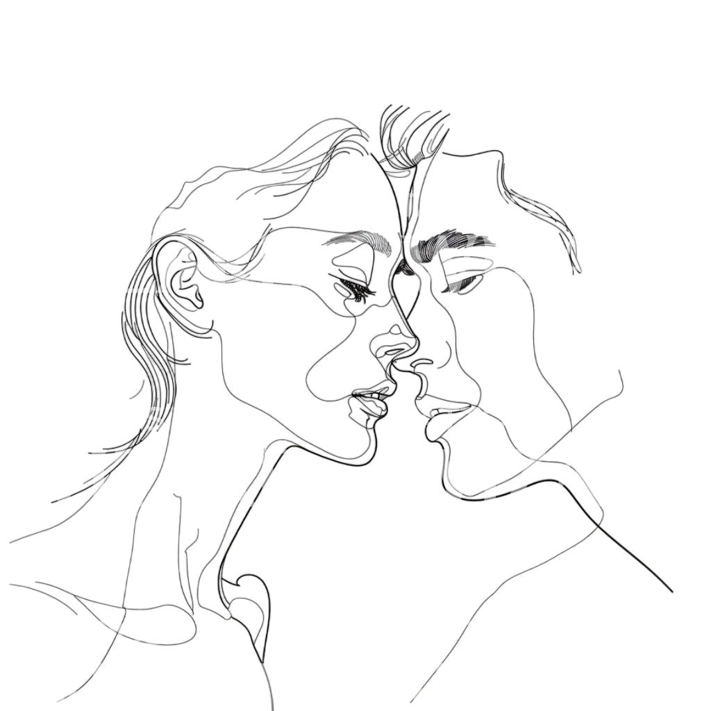 Outline Couple Faces Tattoo Design