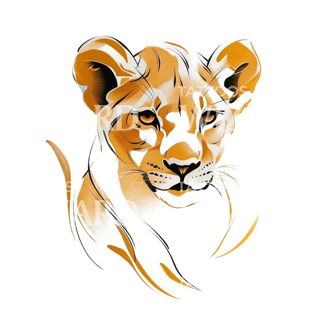 Delicate Lion Cub Watercolor Tattoo Design