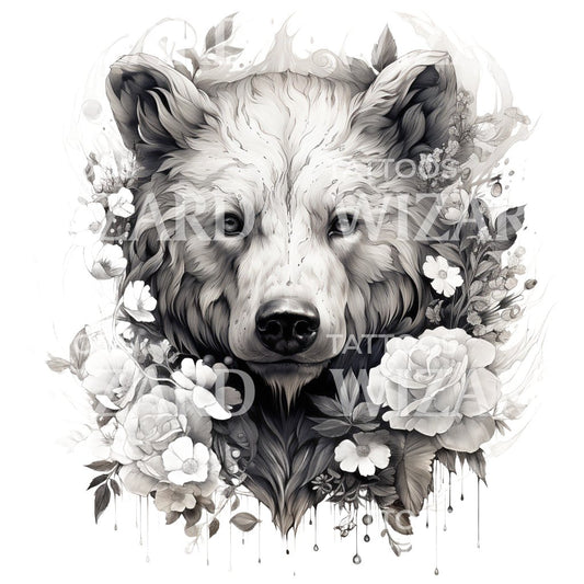 Black and Grey Bear Portrait Tattoo Design