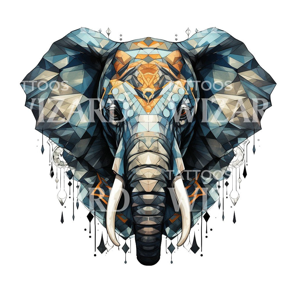 Geometric Elephant Colorful Tattoo Design
