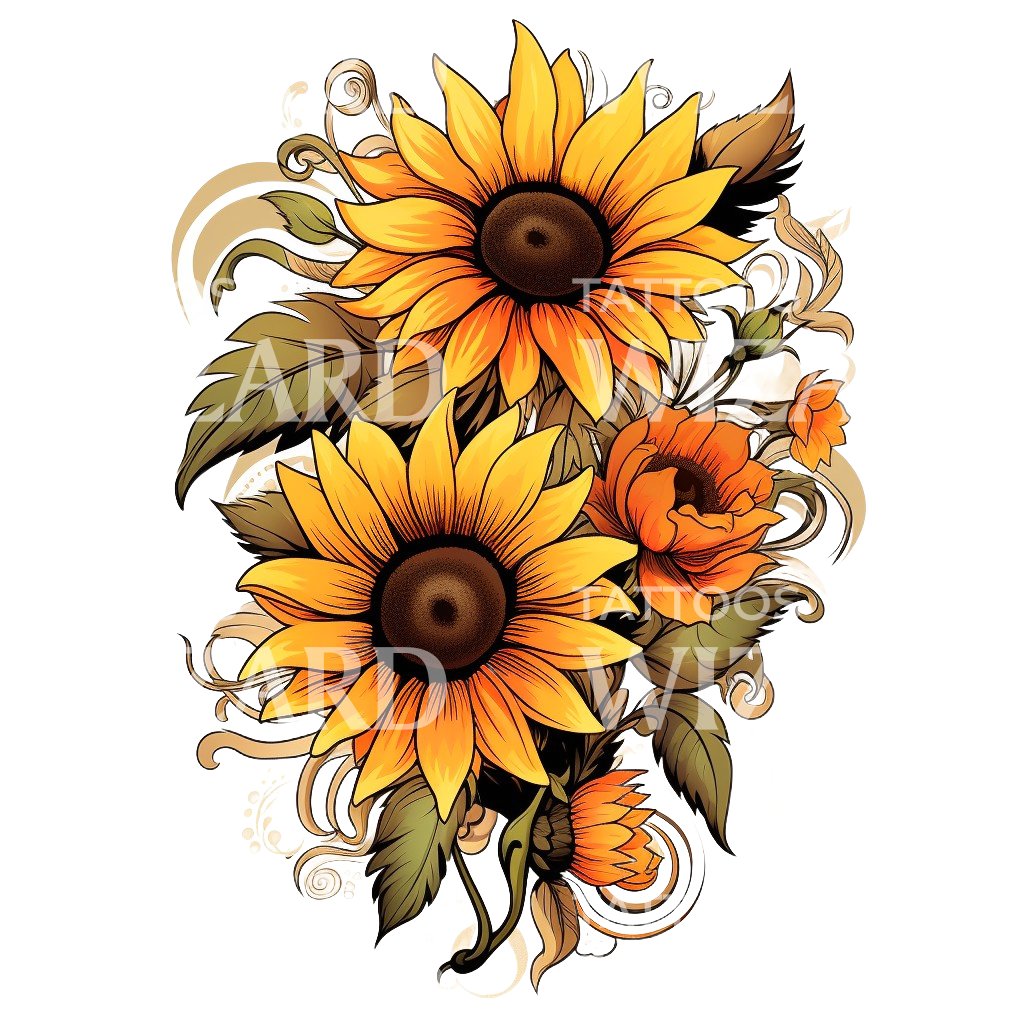 Neo Traditional Sunflower Tattoo Design