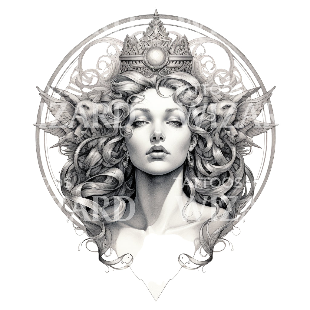 Greek Goddess Bust Tattoo Design