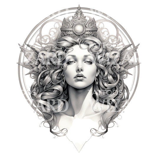 Greek Goddess Bust Tattoo Design