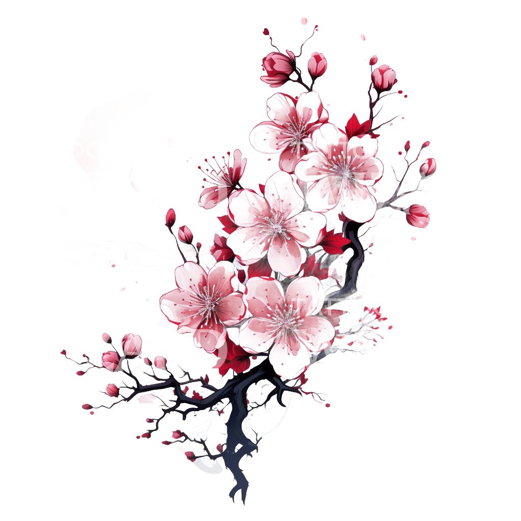 Illustrative Sakura Flowers Tattoo Design