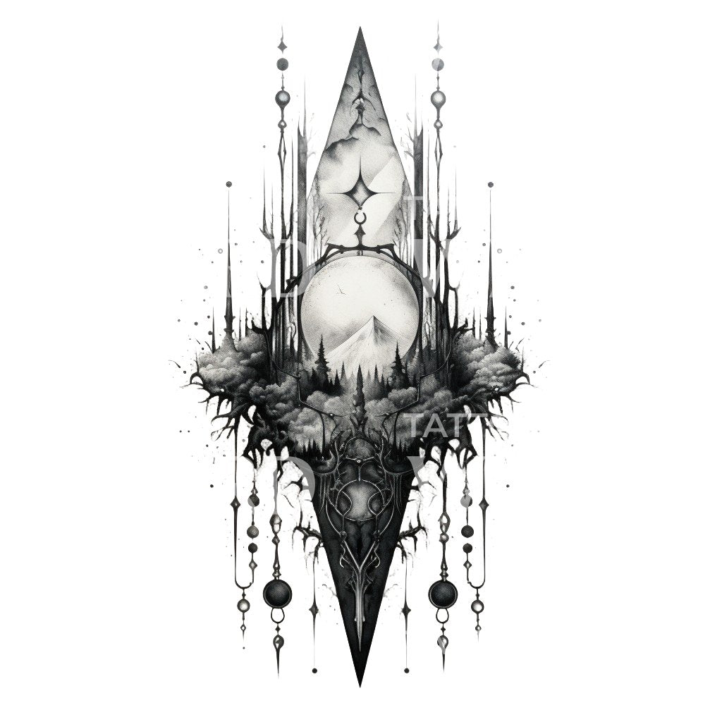 Half Sleeve Fantasy Talisman Tattoo Design