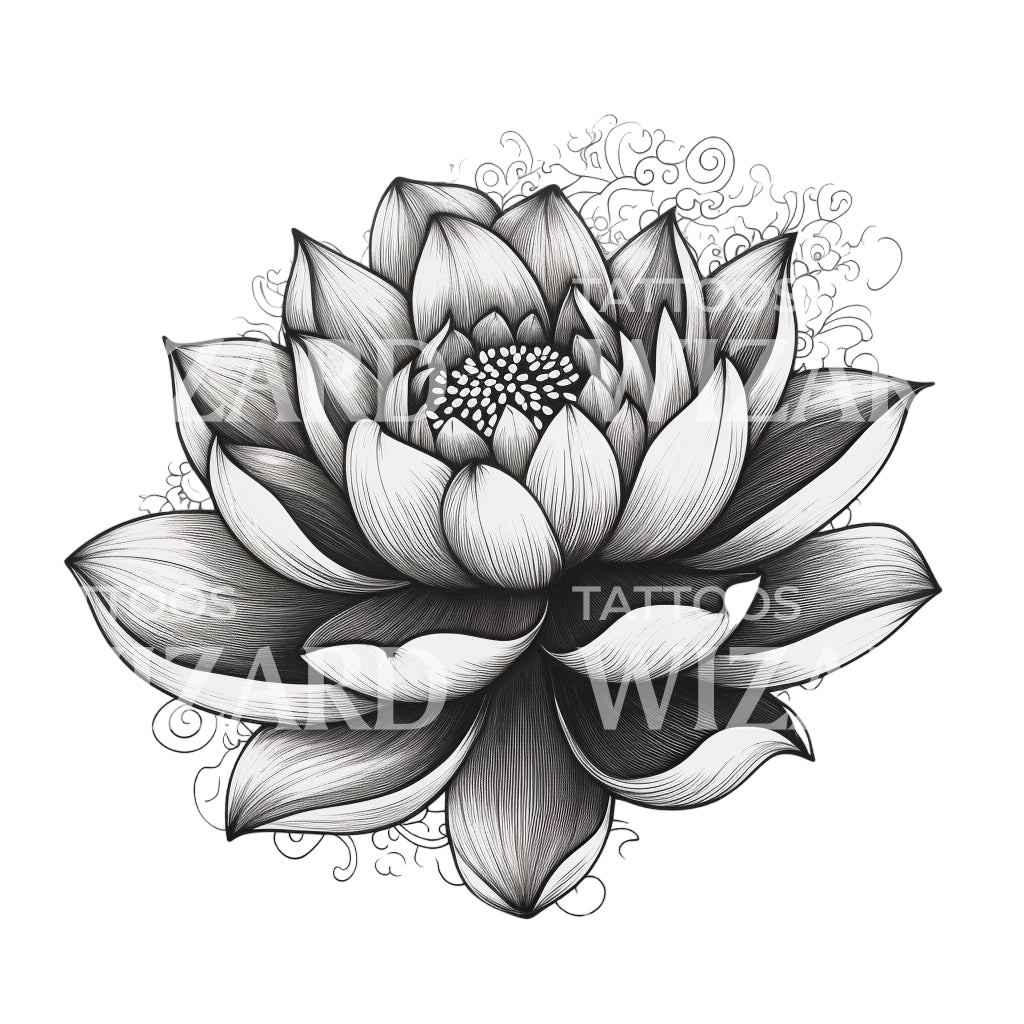 Black & Grey Lotus Flower Tattoo Design