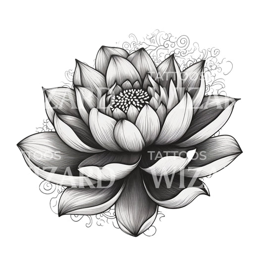 Black & Grey Lotus Flower Tattoo Design