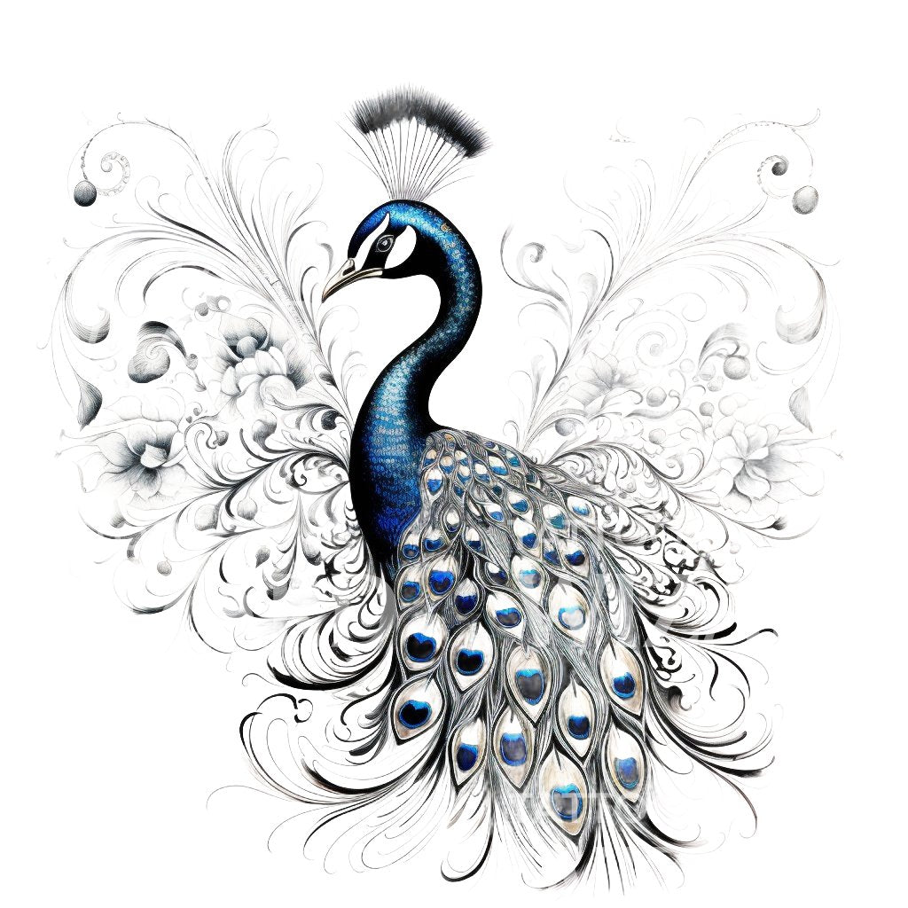 Delicate Peacock Tattoo Design