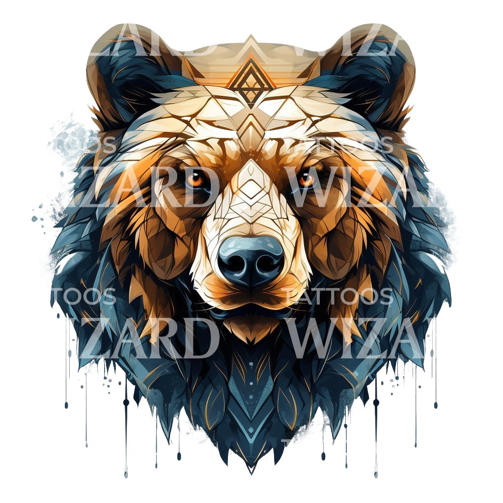 Intense Bear Geometric Portrait Tattoo Design