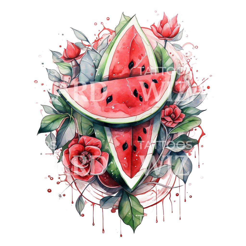 Watercolor Watermelon Tattoo Design