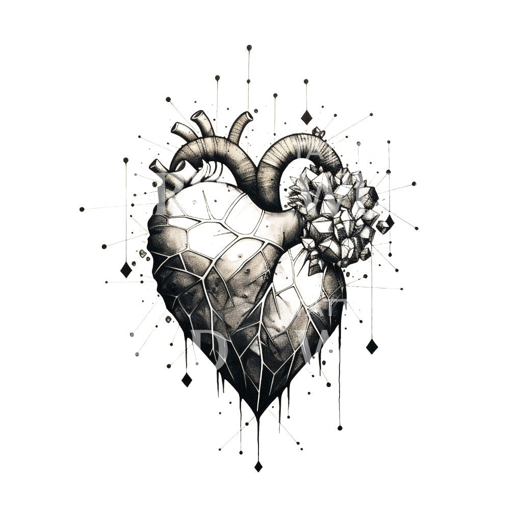 Black and Grey Heart Tattoo Design