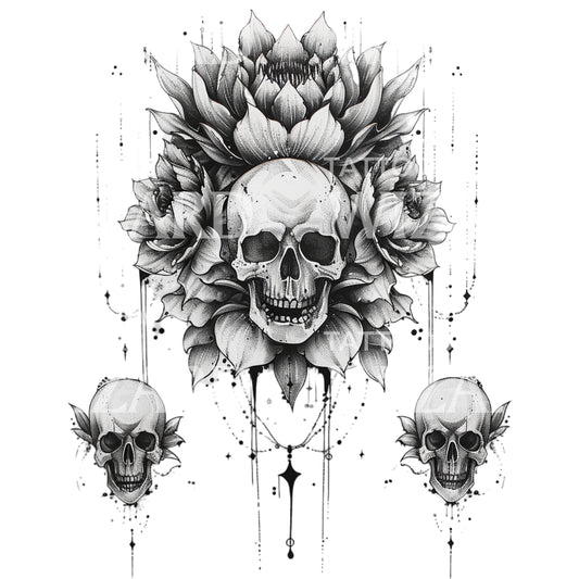 Three Skulls Black & Grey Tattoo Design