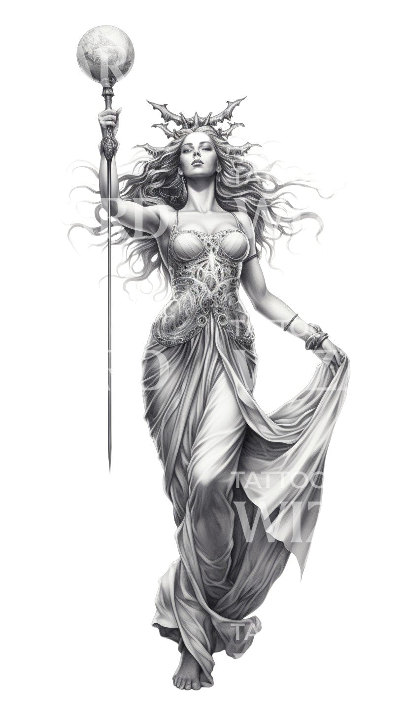 Black and Grey Greek Goddess Design