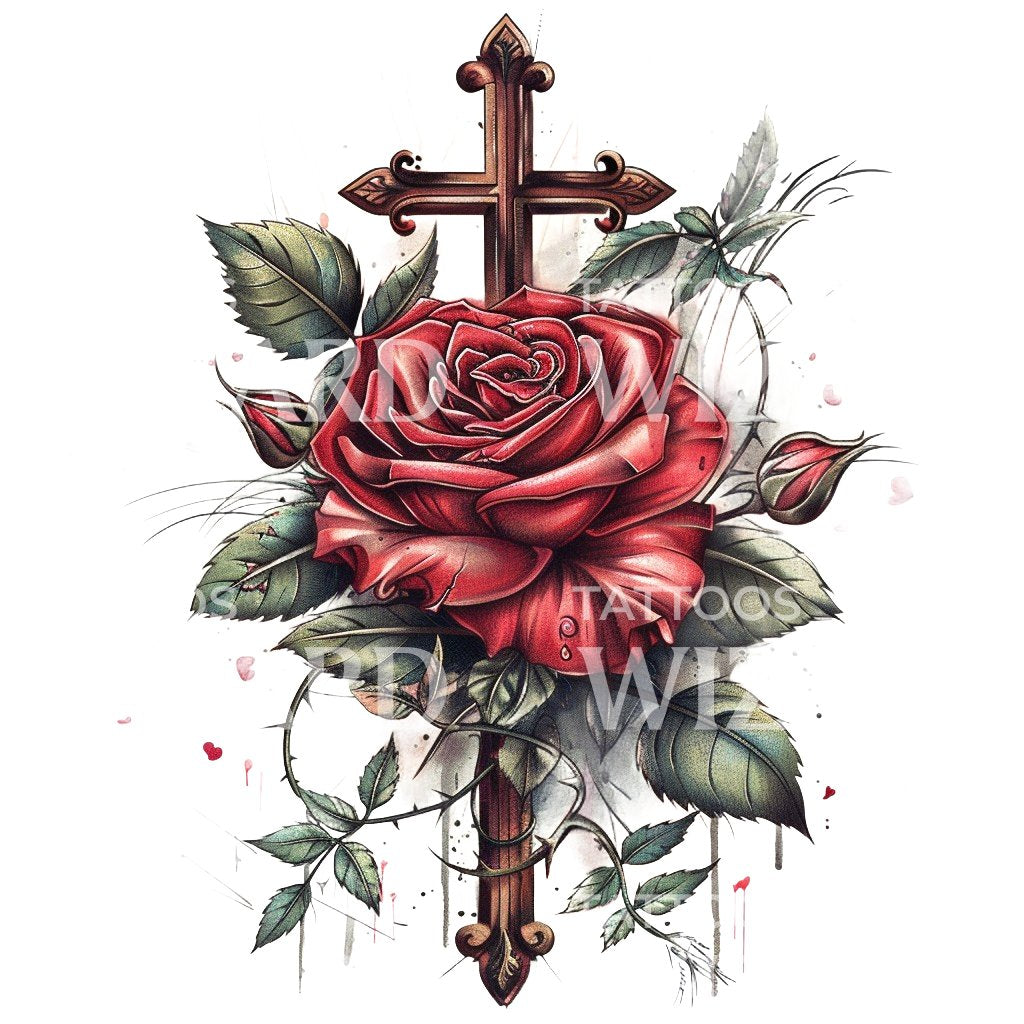 Flower and Cross Tattoo Ideas