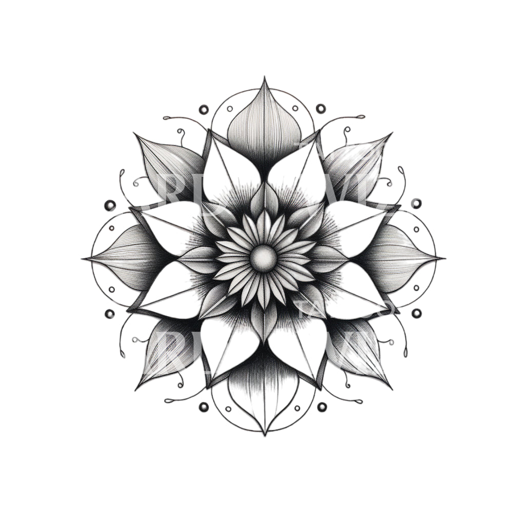 Black and Grey Mandala Tattoo Design
