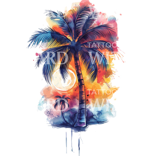 Sunset Palmtree Watercolor Tattoo Design