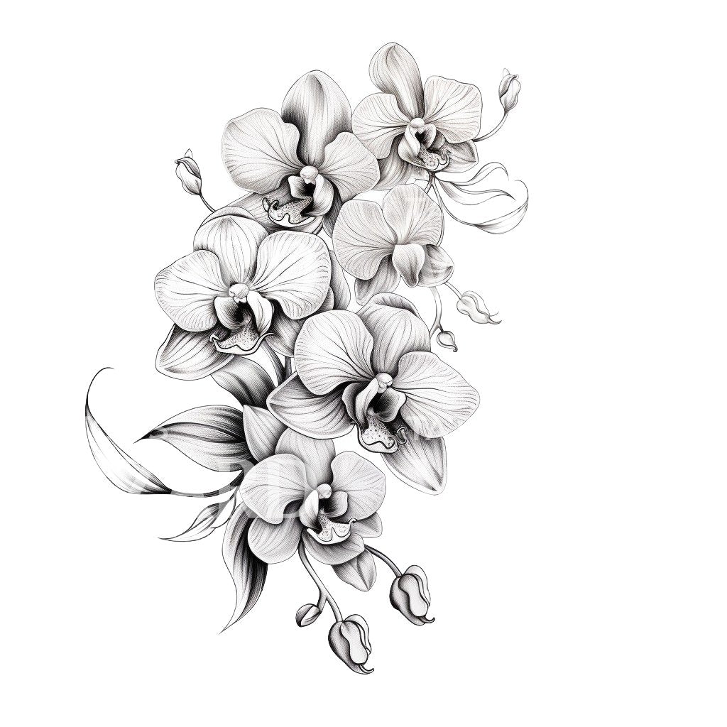 Black and Grey Orchid Flower Tattoo Design