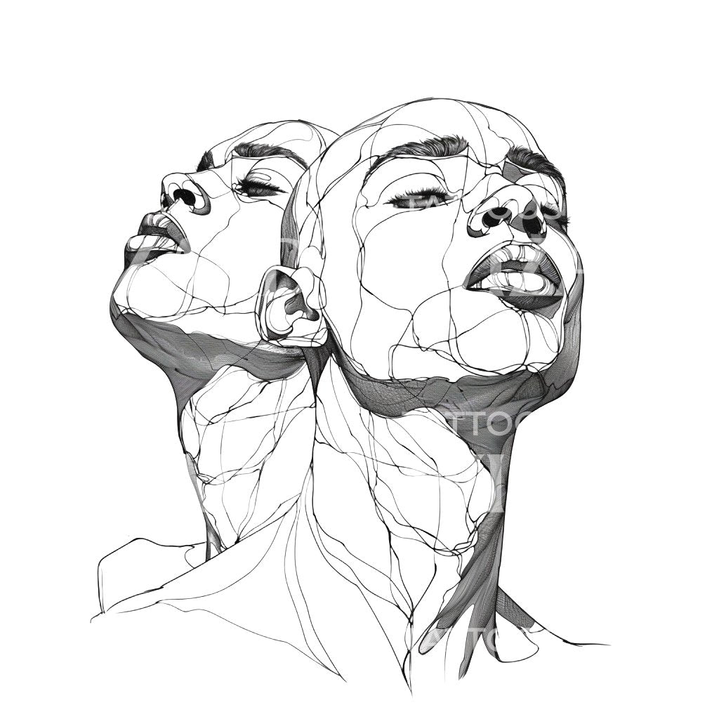 Twin Heads Minimalist Portrait Tattoo Design