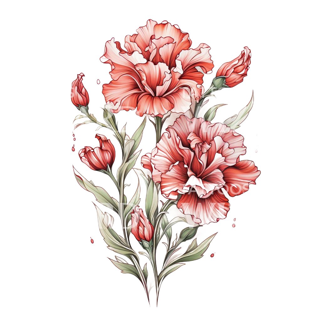 Botanical Carnation Flowers Tattoo Design