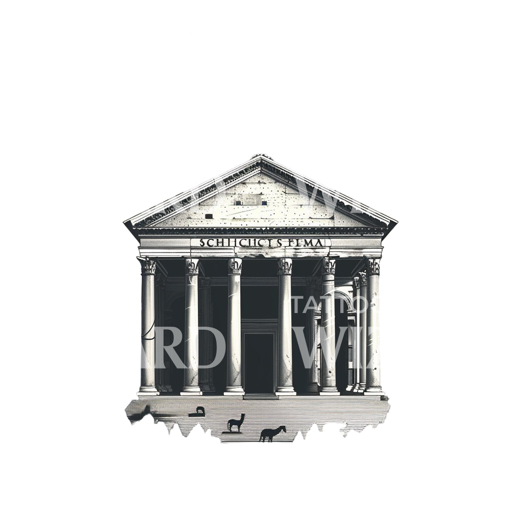 Eerie Roman Temple Tuscany Tattoo Design