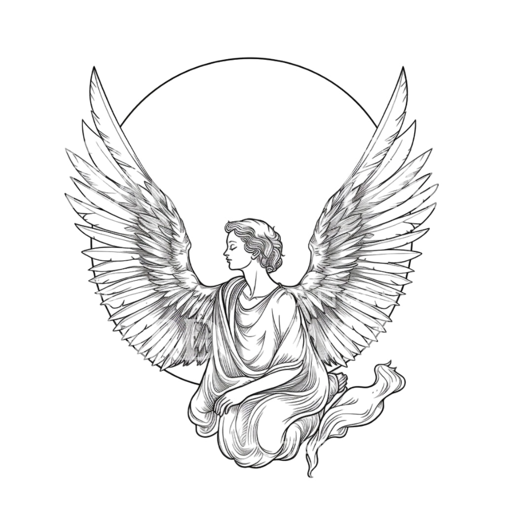 Peaceful Angel Minimalist Tattoo Design