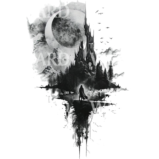 Mordor LOTR Landscape Tattoo Design