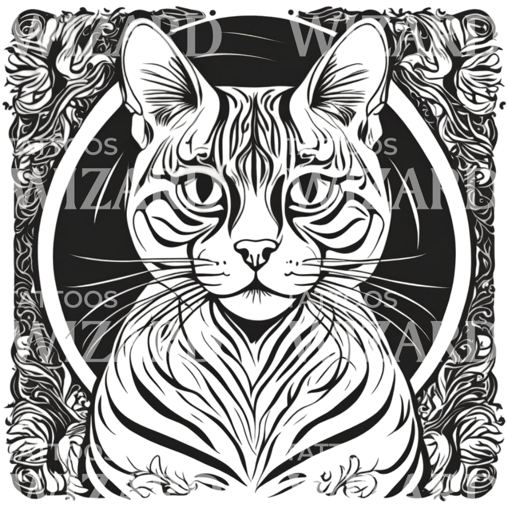 Bengal Cat with Patterns Tattoo Design