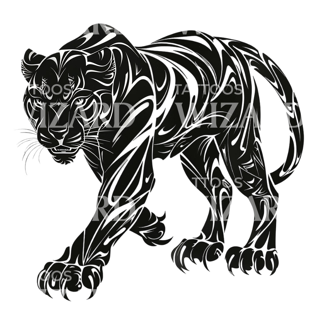 Blackwork Panther Walking Tattoo Design