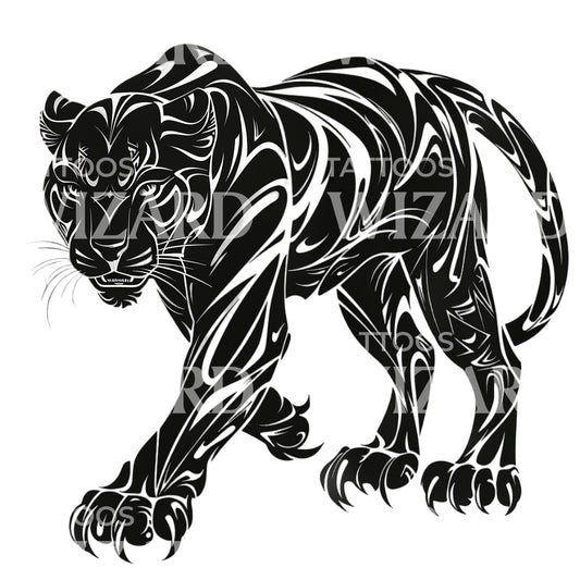 Blackwork Panther Walking Tattoo Design