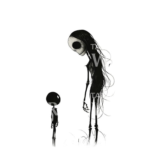 Skeleton Creature Tim Burton Style Tattoo Design