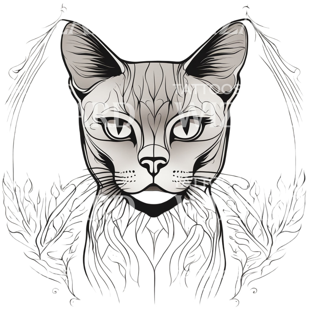 Burmese Cat Head minimal Tattoo Design