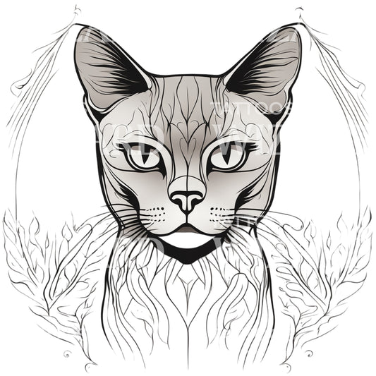 Burmese Cat Head minimal Tattoo Design