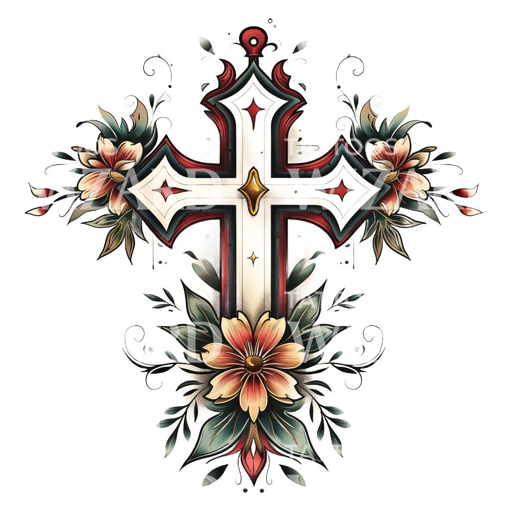 Flower and Cross Tattoos: Timeless Tribute