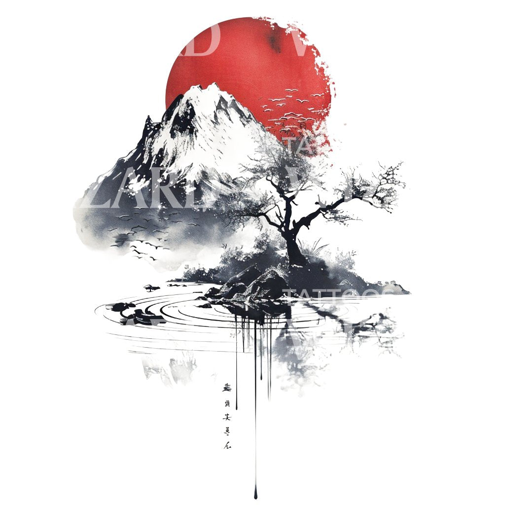 Fujiyama Landscape Japanese Tattoo Design