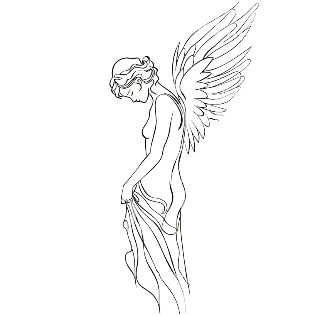 Sorrow Angel Minimalist Tattoo Design