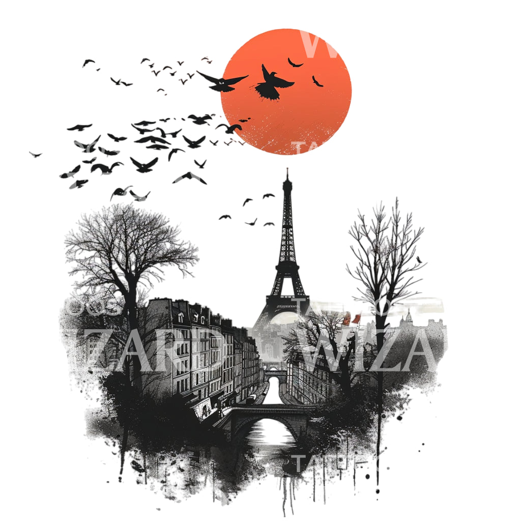 Paris Eiffel Tower Tattoo Design