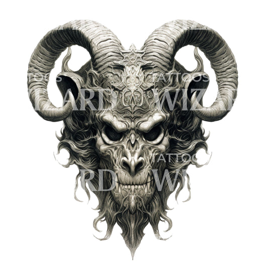 Dark Evil Goat Head Tattoo Design