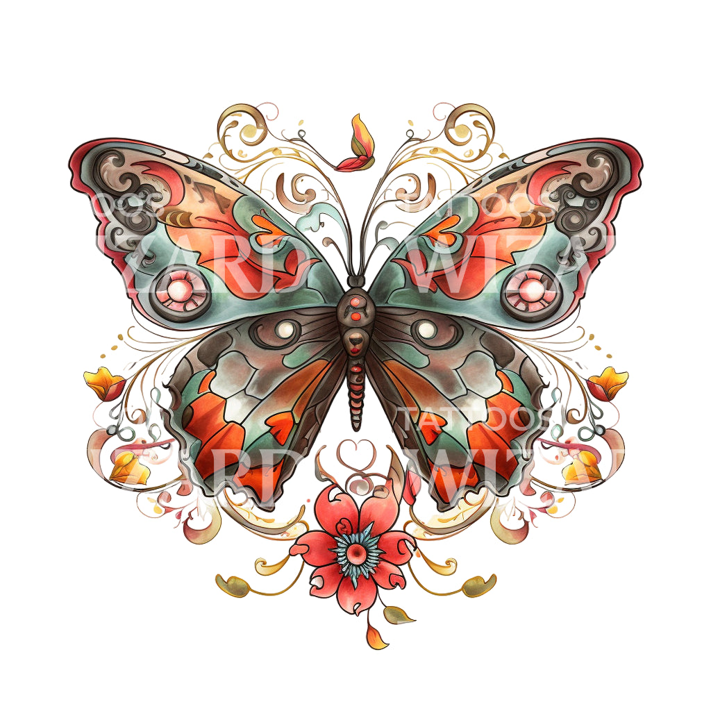 Neo-Traditional Butterfly Tattoo Design