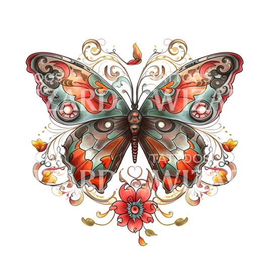Neo-Traditional Butterfly Tattoo Design