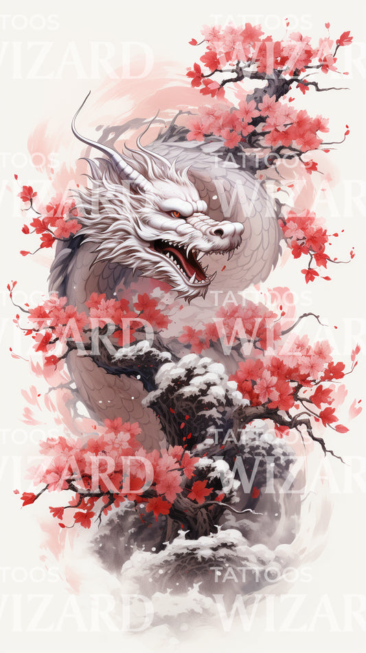 Japanese Halfsleeve Dragon and Sakura Tattoo Design