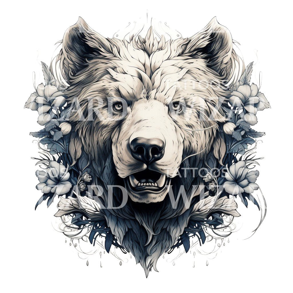 Black and Grey Bear Portrait Tattoo Design
