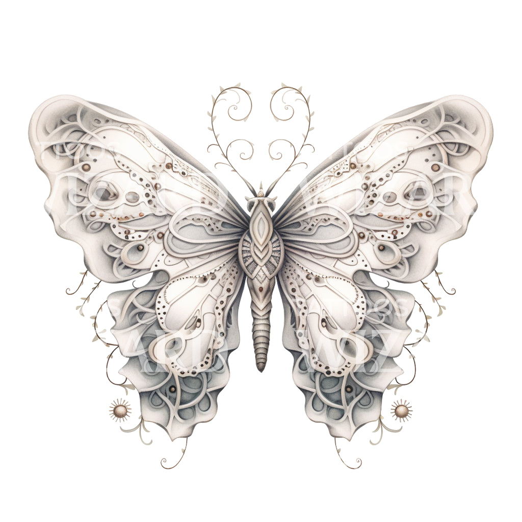 Black and Grey Moth Tattoo Design