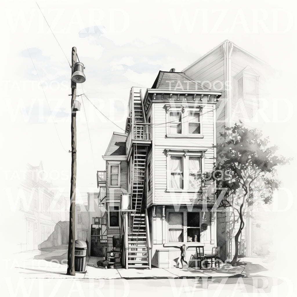 Cute House Illustration Tattoo Design