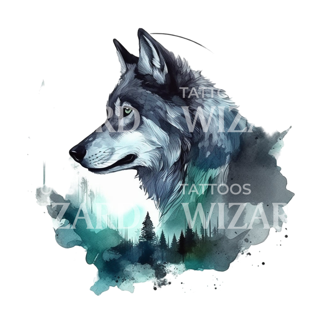 Watercolor Wolf Tattoo Design