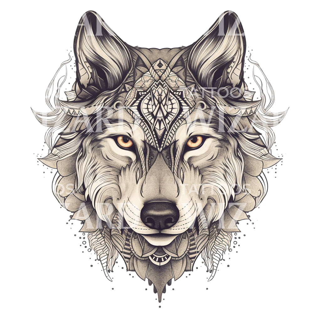 Black and Grey Wolf Tattoo Design